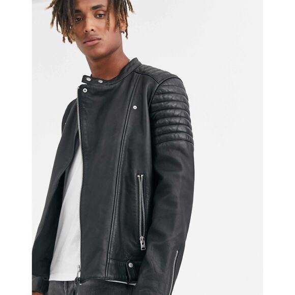 All Saints Jasper leather biker jacket in black - Picture 3 of 16